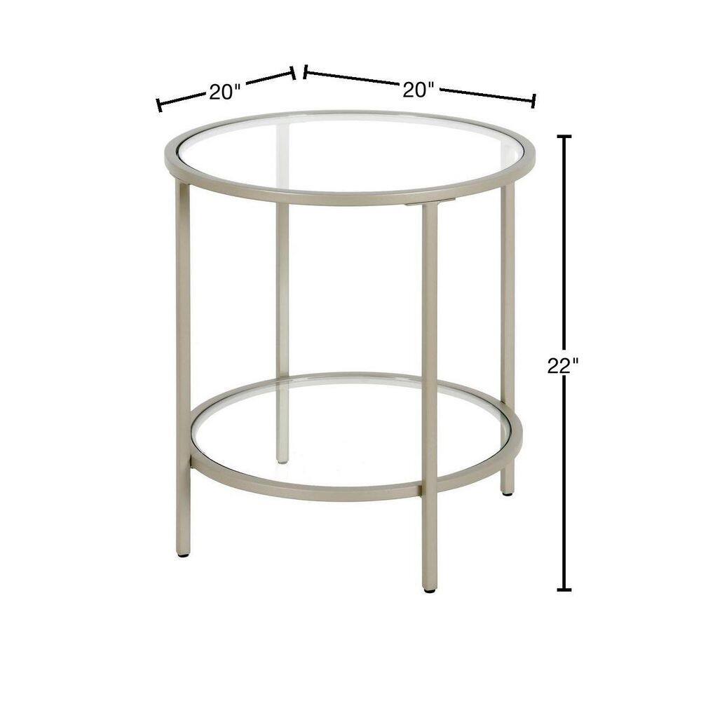 Satin Nickel 20" Round Metal & Glass Side Table with Shelf