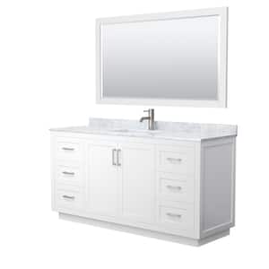 Miranda 66 in. W x 22 in. D x 33.75 in. H Single Sink Bath Vanity in White with White Carrara Marble Top and Mirror