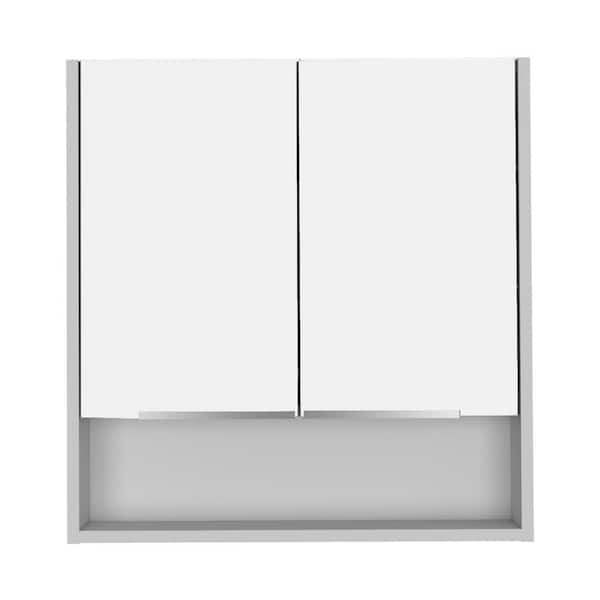 cadeninc 23.6 in. W x 24.5 in. H Bathroom Surface Mount Medicine Cabinet with 4 Shelves and Double Doors in White
