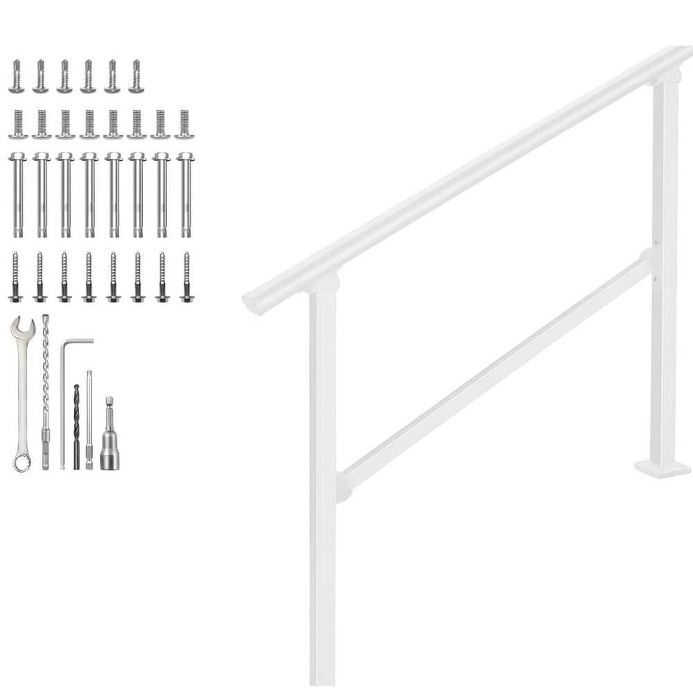 4ft White Wrought Iron Outdoor Stair Handrail for 4 Steps w/ Easy DIY Installation Kit for Concrete & Wooden Steps price history on PriceWatchPro