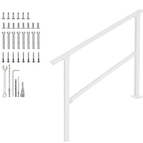 4ft White Wrought Iron Outdoor Stair Handrail for 4 Steps w/ Easy DIY Installation Kit for Concrete & Wooden Steps