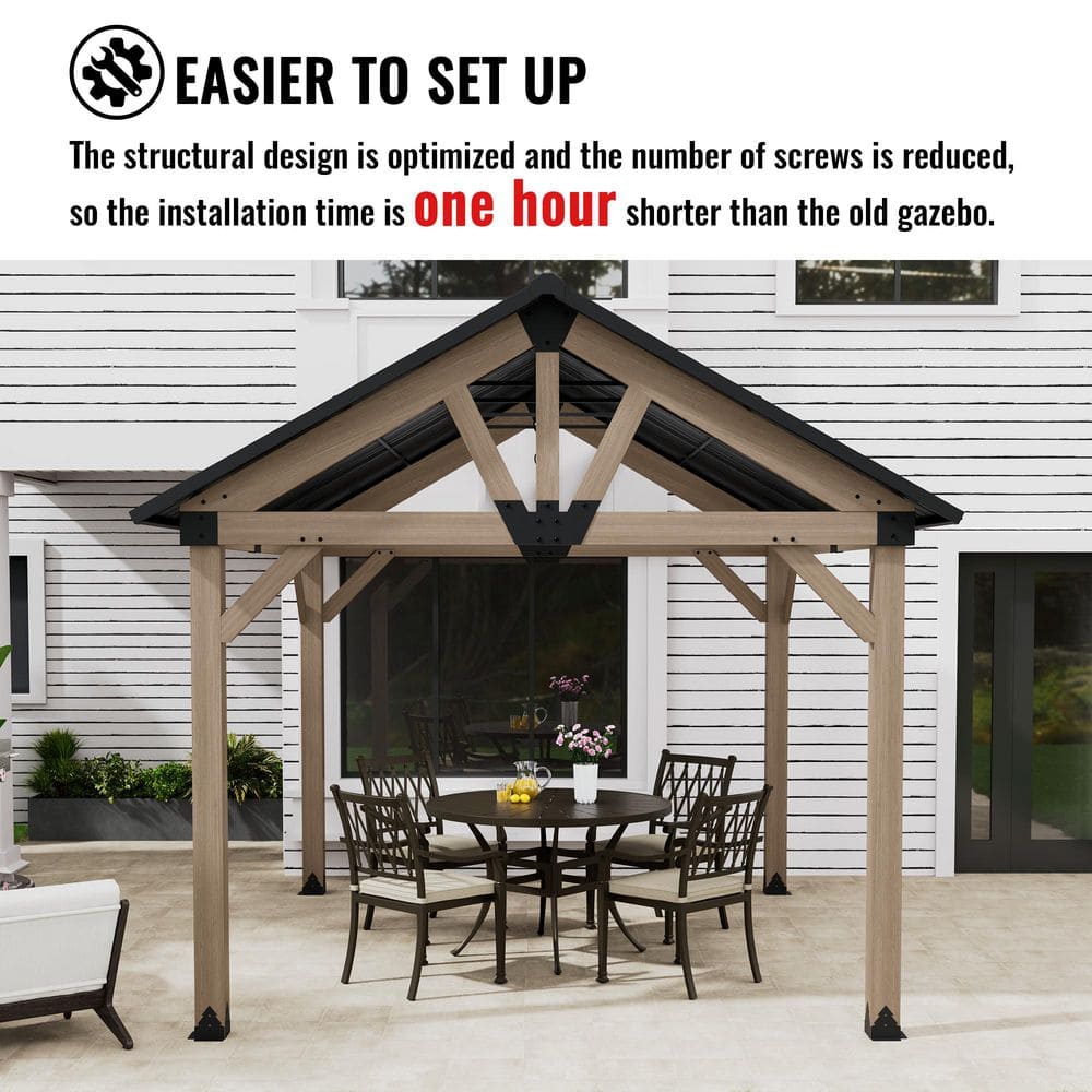 10'x12' Cedar Wood Frame Gazebo with Black Steel Gable Roof