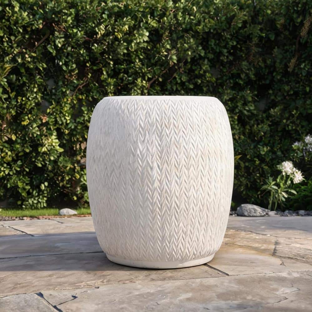 Rectangle Lightweight Concrete Side Table in Soft White with Braided Pattern 15.75-inch Square for Patio or Garden price history on PriceWatchPro