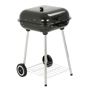 18 in. Portable Square Charcoal Grill With 2-Wheels in Black - Outdoor Barbecue Grill For Camping Tailgating and Patio