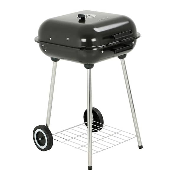 MASTER COOK 18 in. Portable Square Charcoal Grill With 2-Wheels in Black - Outdoor Barbecue Grill For Camping Tailgating and Patio