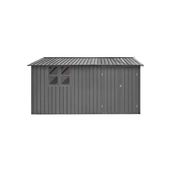 JimsMaison 12 ft. W x 10 ft. D Gray Metal Shed with Window (120 sq. ft.)