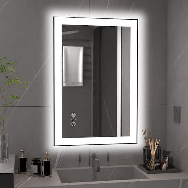 24 in. W x 36 in. H Rectangular Framed Premium Aluminum LED Wall Mounted Bathroom Vanity Mirror in Color Black