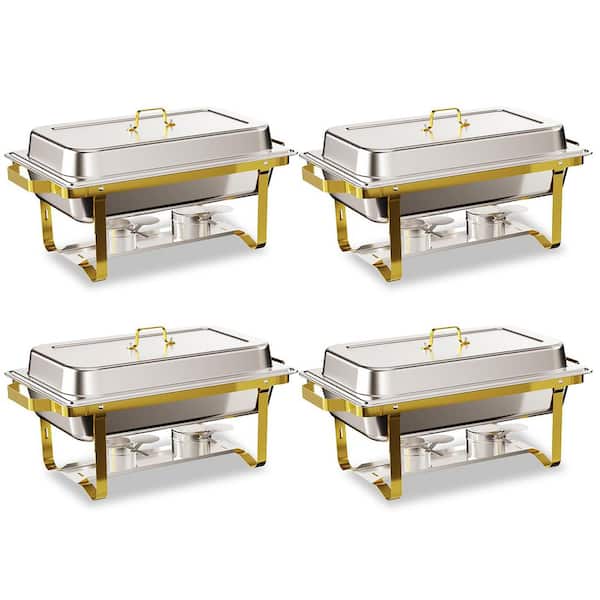 Chafing Dish Buffet Set 8 qt. Gold and Silver 304 Stainless Steel Chafer with Rolled-Edge Safe Design 4 Pack