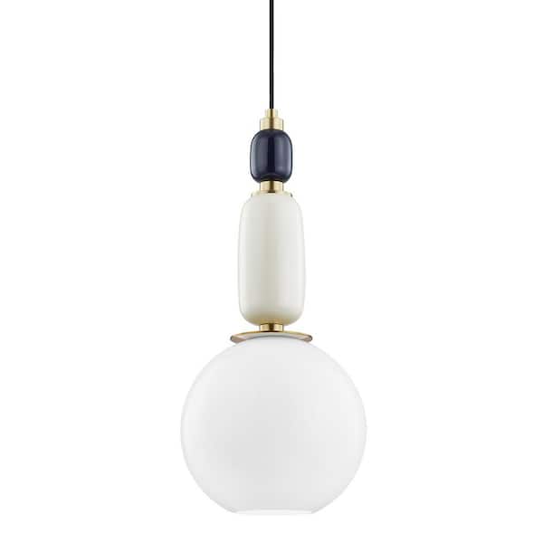 MITZI HUDSON VALLEY LIGHTING Camila 1-Light Aged Brass Pendant with Glass Shade