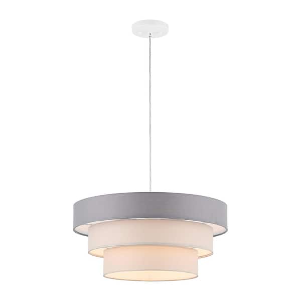 Clelia 9-Watt 1-Light White/Gray Pendant Light with Cotton Shade