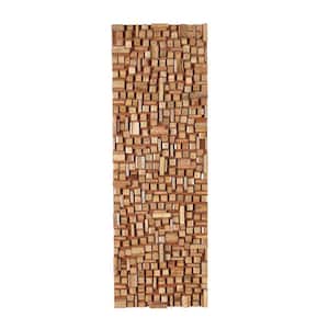 16 in. x 48 in. Mango Wood Brown Handmade Geometric Block Panel Abstract Wall Decor