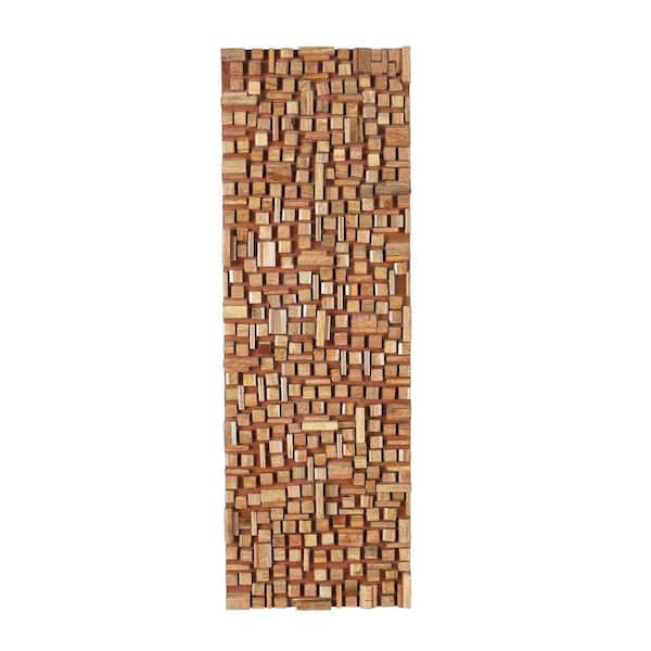 Litton Lane 16 in. x 48 in. Mango Wood Brown Handmade Geometric Block Panel Abstract Wall Decor