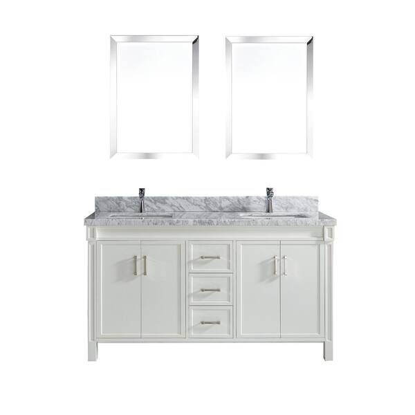 Studio Bathe Serrano 63 in. W x 22 in. D Vanity in White with Marble Vanity Top in Gray with White Basin and Mirror