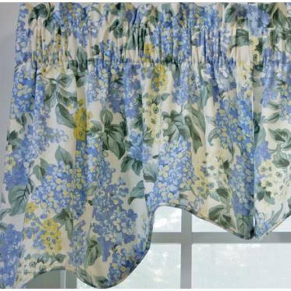 Hydrangea Blue Cotton Rod Pocket Window Valance