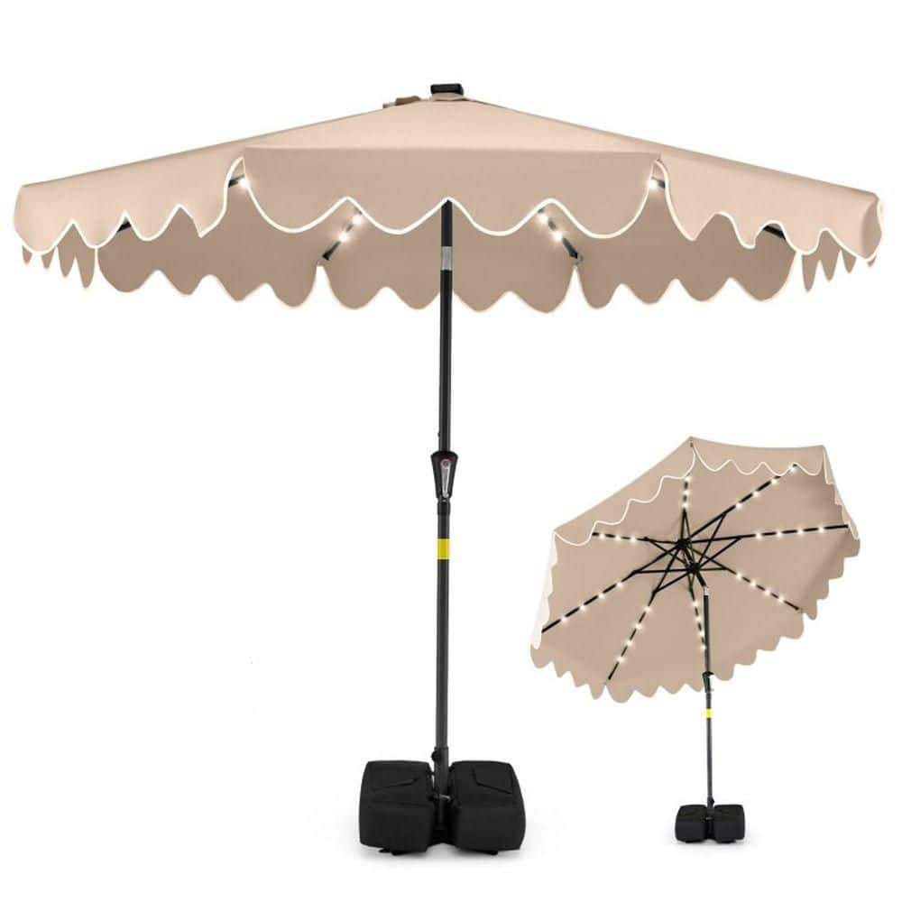 9 ft. Solar LED Market Patio Umbrella in Brown with 32 Lights Weighted Base and Sandbags price history on PriceWatchPro