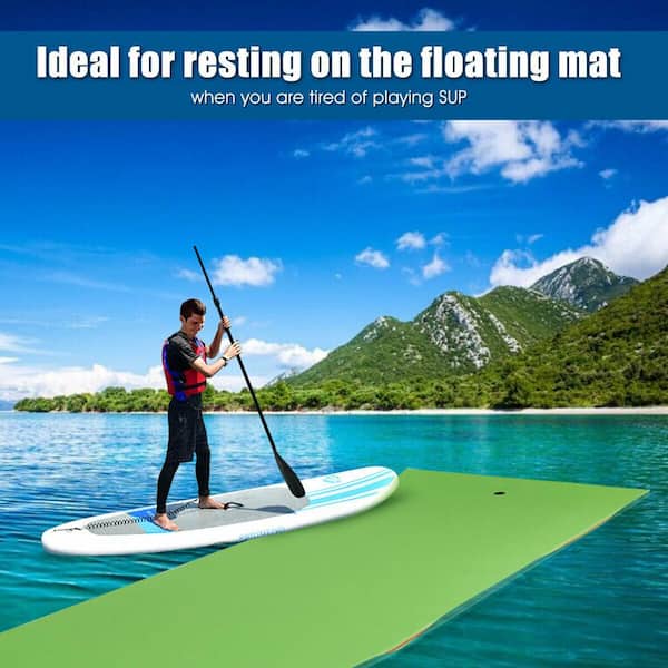 Gymax 12' x 6' Floating Water Pad Mat 3-Layer Foam Floating Island for Pool  Lake Green