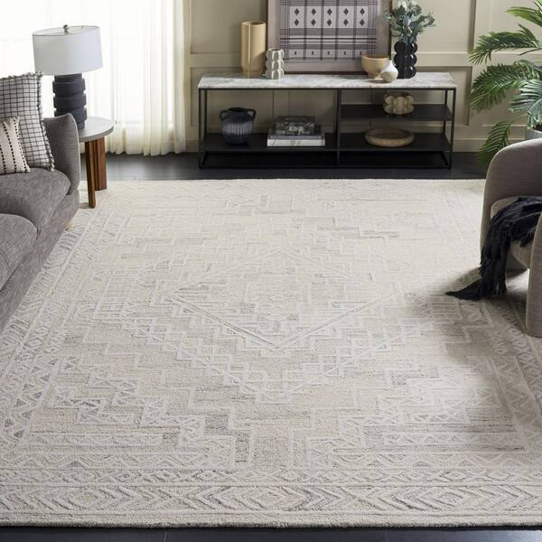 Metro 8 ft. x 10 ft. Light Gray/Ivory Tribal Area Rug