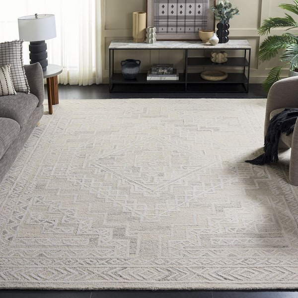 Metro 9 ft. x 12 ft. Light Gray/Ivory Tribal Area Rug