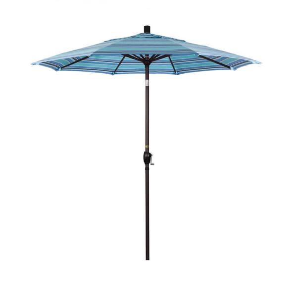 California Umbrella 7.5 ft. Bronze Aluminum Pole Aluminum Ribs Market Push Tilt Crank Lift Outdoor Patio Umbrella in Dolce Oasis Sunbrella