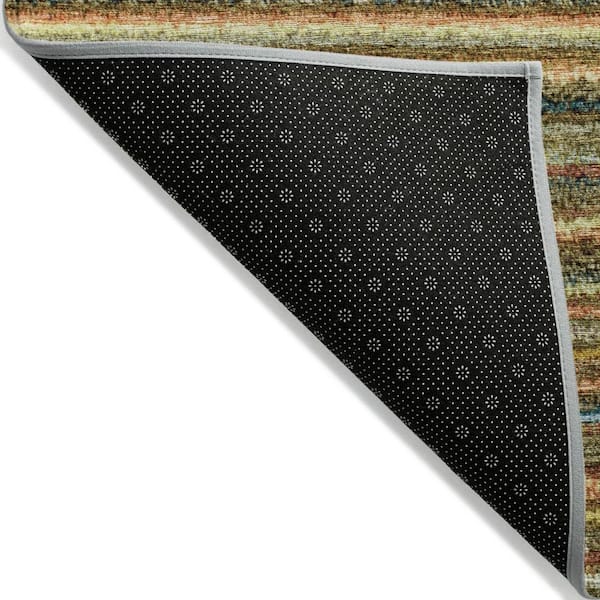 Coral, Gold, Green 10 ft. x 14 ft. Woven Striped Polyester Rectangle Indoor / Outdoor Area Rug
