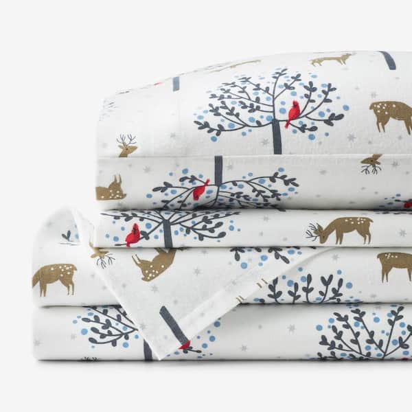 The Company Store Company Cotton Grazing Deer Velvet Flannel White