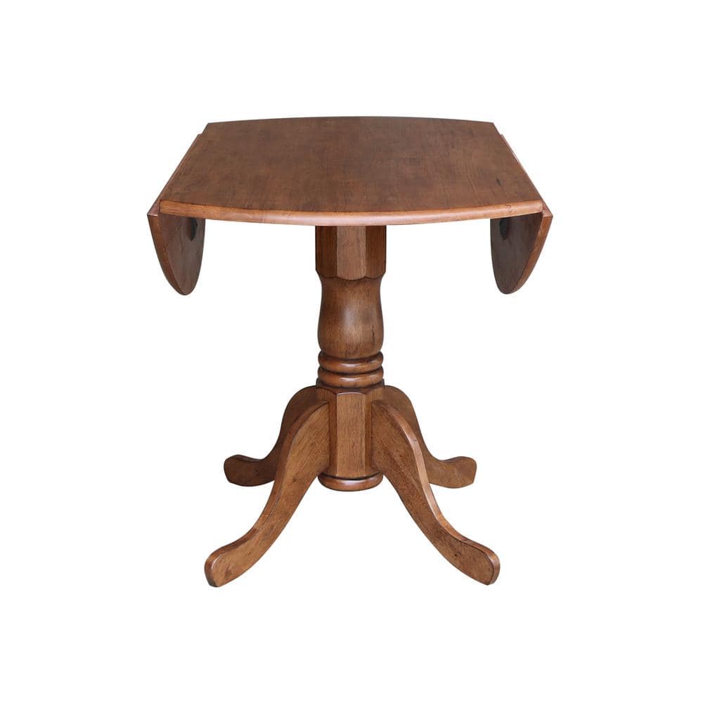 Distressed Oak 42" Drop Leaf Pedestal Dining Table with 2 Ladder Back Chairs