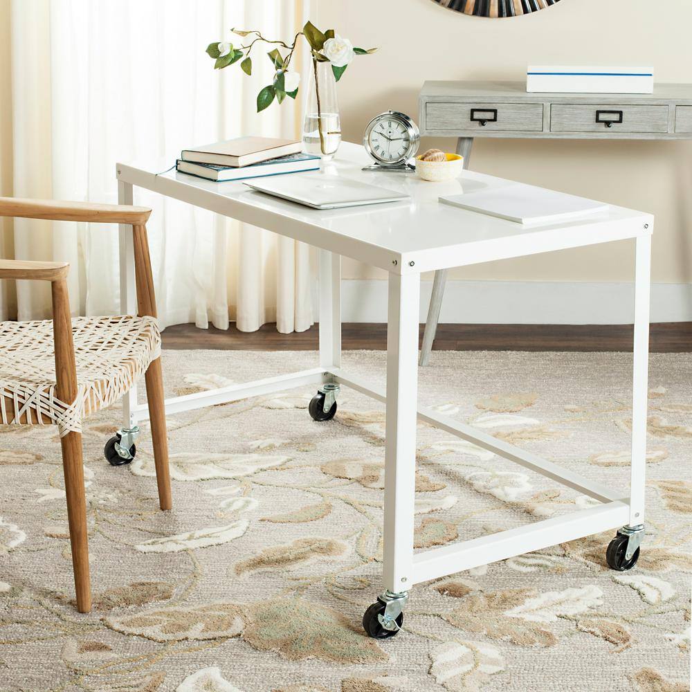 Bentley 47'' Glossy White Industrial Home Office Desk on Casters