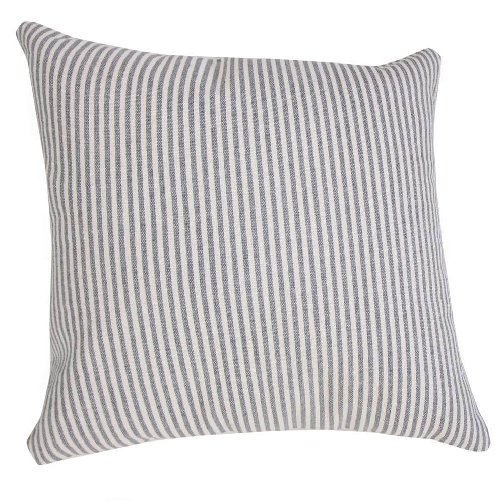 Coastal Off-White and Gray Striped Cotton 20" Square Throw Pillow