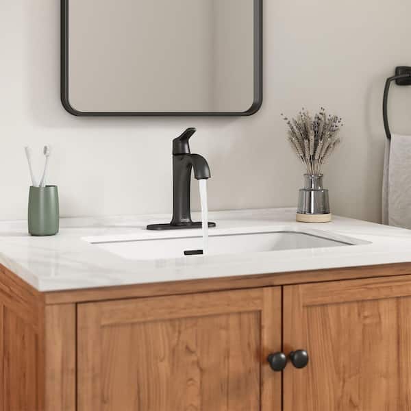 Becklow Single Handle Single Hole Bathroom Faucet with Deckplate in Matte Black