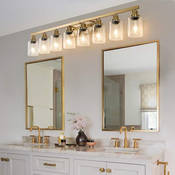 51 in. 8-Light Gold Vanity Light with Glass Shade