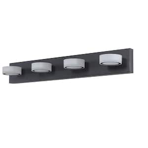 29.1 in. 4-Light Modern Black LED Vanity Light Fixture Over Mirror Bath Wall Lighting