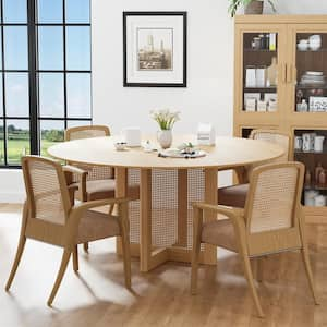 Round Oak Wood 60 in. W Cross Legs Dining Table Seats 8