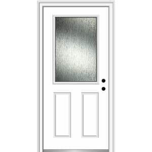 Rain Glass 36 in. x 80 in. Left-Hand Inswing Brilliant White Fiberglass Prehung Front Door on 4-9/16 in. Frame