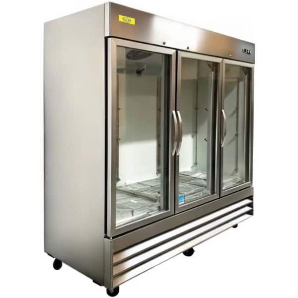 81 in. W 72 cu. ft. Commercial NSF Reach in 3 Swing Glass Door Refrigerator ED3RG in Stainless Steel