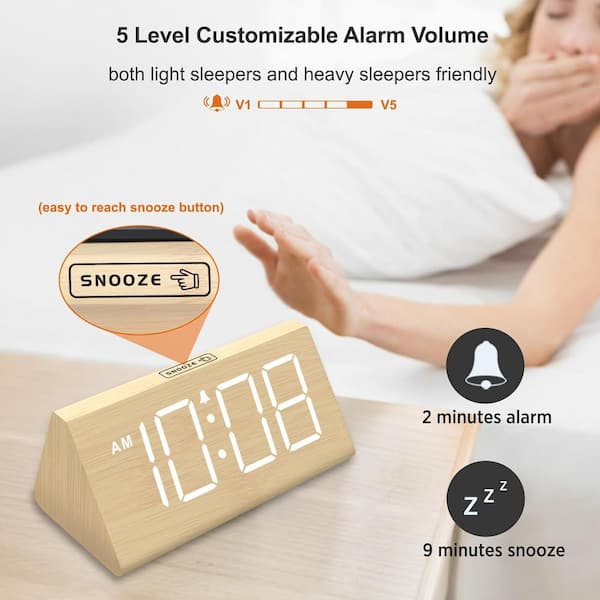 Afoxsos Wooden Digital Alarm Clocks with Large Numbers, Dimmer