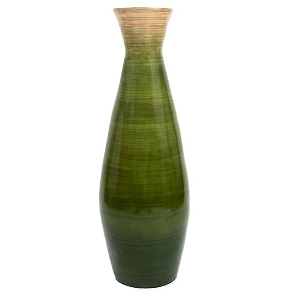 Uniquewise Classic Bamboo Floor Vase Handmade, Fill Up with Dried Branches or Flowers, Glossy Green