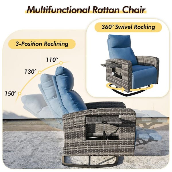 ZZW Rattan Swivel Recliner Chair with Ottoman for Patio, Balcony