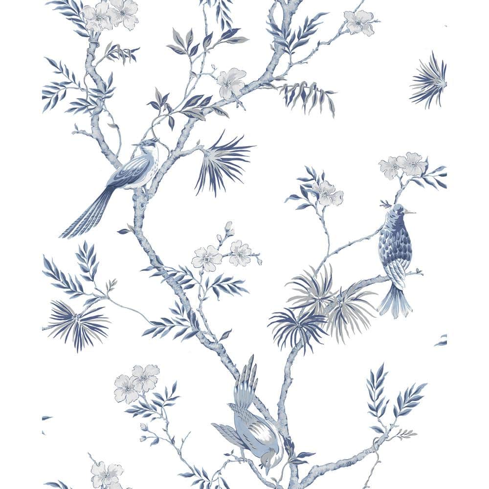 Secret Garden White and Blue Garden Bird Trail Non-Woven Paper Non-Pasted W