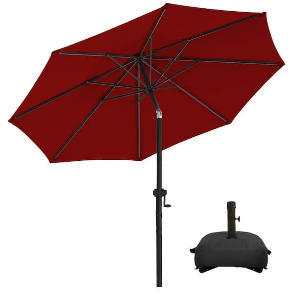 PASAMIC 10 ft. Aluminum Patio Umbrella Market Umbrella, Fade Resistant and Base Included in Burgundy
