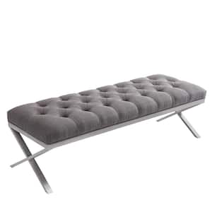 Milo Grey 20 in. H x 60 in. W x 21 in. D Bench in Brushed Steel with Fabric Upholstery