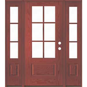 UINTAH Farmhouse 64 in. x 80 in. 6-Lite Left-Hand/Inswing Clear Glass Redwood Stain Fiberglass Prehung Front Door w/DSL