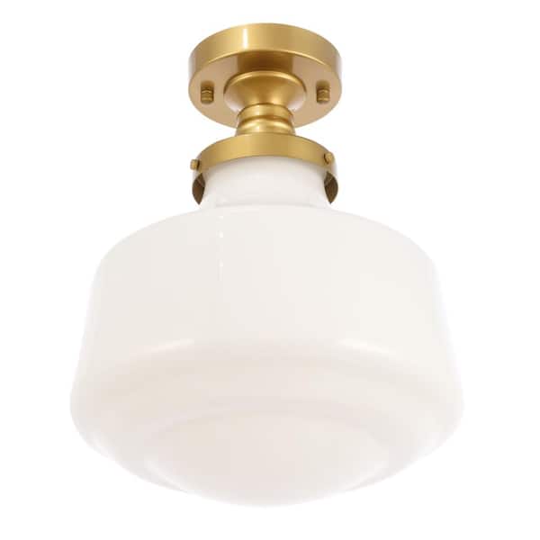 Timeless Home Liam 11 in. W x 14 in. H 1-Light Brass and Frosted White Glass Flush Mount