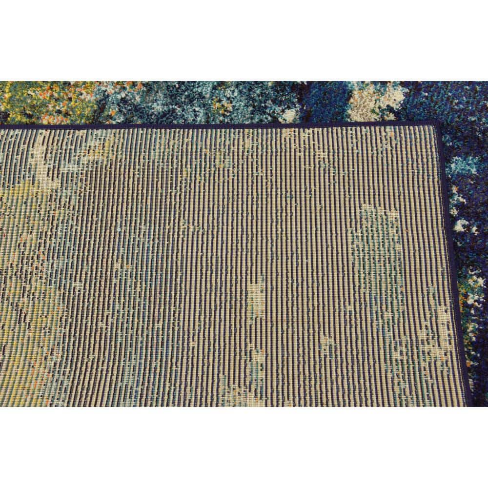 Navy Blue and Green Abstract Rectangular Area Rug