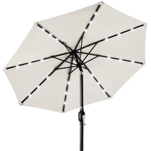 10 ft. Market Solar LED Lighted Tilt Patio Umbrella with UV-Resistant Fabric in Ivory