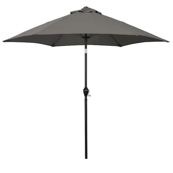 Astella 9 ft. Aluminum Market Patio Umbrella with Fiberglass Ribs, Crank Lift and Push-Buttom Tilt in Taupe Polyester