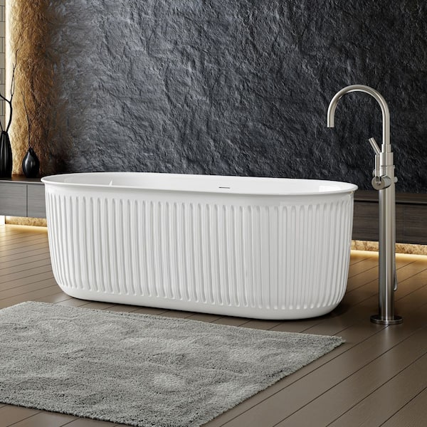 59 in. x 28.4 in. Freestanding Acrylic Soaking Bathtub in White/Polished Chrome with Stripe Design