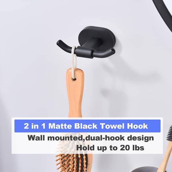 2-Pack Wall Mounted Double Robe/Towel Hook in Stainless Steel Matte Black