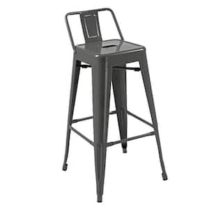 31 in. Light Gray Low Back Metal Bar Stool with Metal Seat