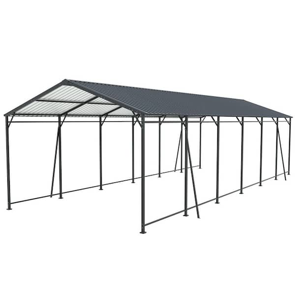 32 ft. W x 12 ft. D x 9 ft. H Black Roof Steel Carport, Heavy Duty Garage with 4 Fixed Inclined Square Tube Supports