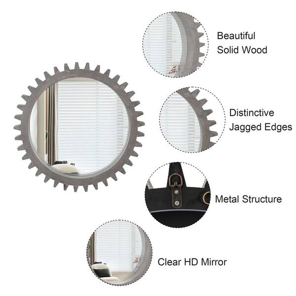 ヴィンテージ鏡 Vintage White Washed 17 in. W x 17 in. Wood Round Gear Shape